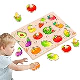 木製ペグパズル | 木製動物パズル - モンテッソーリ早期教育スクラッチボードパズルビルディングブロック、赤ちゃんの形状一致パネル、1?3歳半の赤ちゃん向けの教育玩具モンテッソーリの早期学習 STEM 教育パズル (子供、男の子、女の子向け)