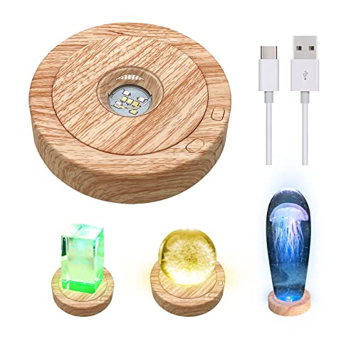 Base de luz LED giratoria redonda, 8 modos de luz, base de pantalla redonda multicolor para estatuas de cristal, bola de cristal (color madera) Cover
