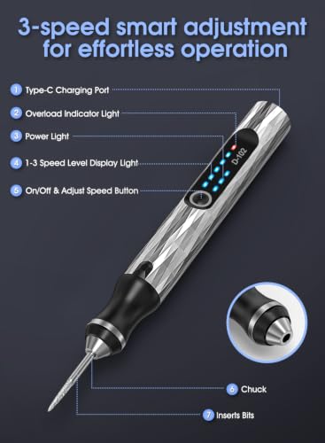 Image of Engraving Pen, 3-Speed USB Rechargeable Cordless Tool, Silver