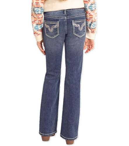 Rock & Roll Curved Cowhide Embroidery Bootcut Jeans2