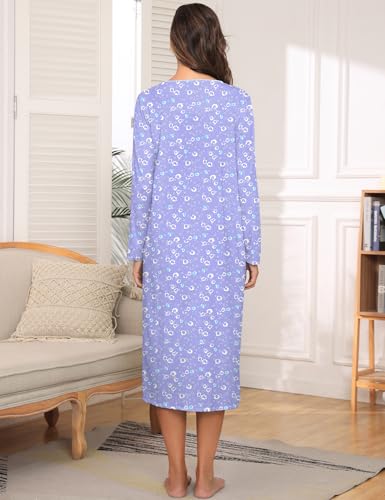 Image of IZZY + TOBY Nightgowns for Women Long Sleeve Soft Cotton Long Warm Nightdress Kintted Night Gown