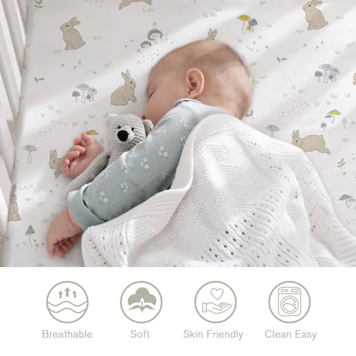 Image of Little Grape Land Crib Sheets 4 Pack for Boys and Girls, Baby Neutral Crib Fitted Sheets for Standard Crib & Toddler Mattress, Super Soft Breathable Fitted Crib Sheet Set (Fog Flower & Fern)