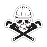 KCD Pipe Fitter Skull and Crossbones Vinyl Decal Sticker|Cars Trucks Vans Walls Laptops Cups|Black|5.5 inches|KCD907