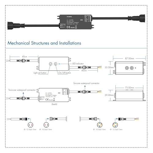 Contrôleur LED RGBCCT étanche IP67 DC 12V 24V avec kit télécommande RT5
