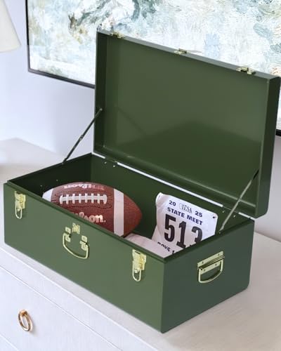 Image of Vixdonos Large Metal Trunk Decorative Storage Box College Dorm Chest with Handle