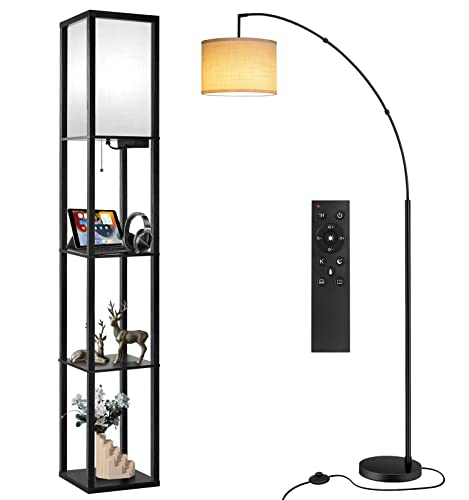Outon Floor Lamp With Shelves, Arc Floor Lamp With Remote Control, 81" Height Dimmable Led Floor Lamp With Stepless Color Temperature, Modern Tall Standing Lamp For Living Room, Bedroom #TOP16