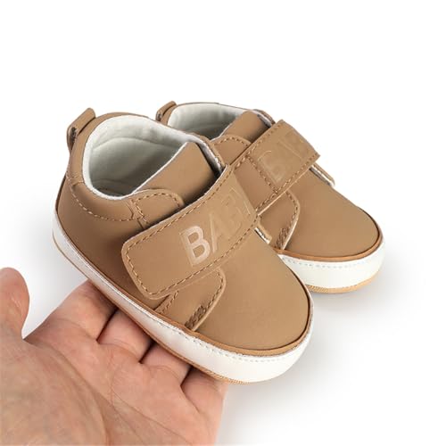 Image of HsdsBebe Baby Boys Girls Pu Leather Hard Bottom Walking Sneakers Toddler Rubber Sole First Walkers Infant Cartoon Slippers Crib Shoes