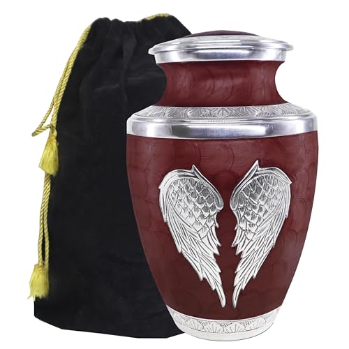 M MEILINXU Red and Silver Angel Wings Cremation Urn for Ashes, Full Size