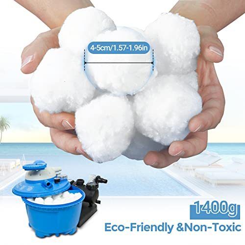 ConBlom Pool Filter Balls, 1400g Filter Balls for Sand Filter, Reusable Fiber Ball for Pond/Swimming Pool/Fish Tank Sand Filters (Equals 100lbs Pool Filter Sand)