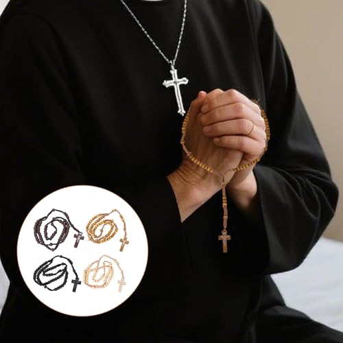 60 Pack Rosarios Catolicos Necklace, Wooden Rosary Beads Necklace with rganza Bags, Rosarios in Bulk Carved Cross Gift Set for First Communion Baptism, Rosary Beads Catholic for Men Women4
