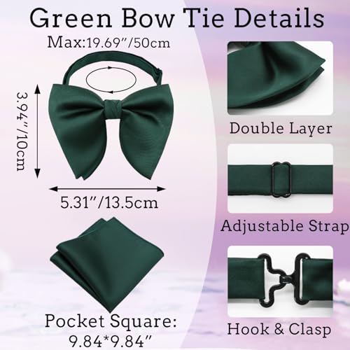 Image of Oversized Bow Ties for Men, Pre-Tied Bow Tie and Handkerchief with Pocket Square Holder Set for Wedding Party Daily