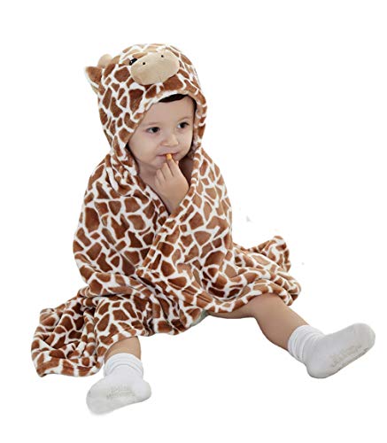 Image of TONWHAR 0-4 Years Toddlers' And Kids' Boys Girls Animal Face Hooded Blanket Baby's Bathrobe,Plush After Bath Blanket (Cow)