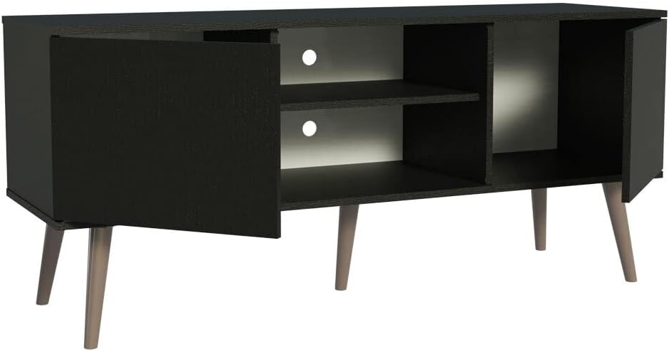 Madesa TV Stand Console with 2 Doors and 2 Shelves with Cable Management for 50, 55 Inch Media Storage Media Console Office Entertainment Center Wooden Television Cabinet - Black