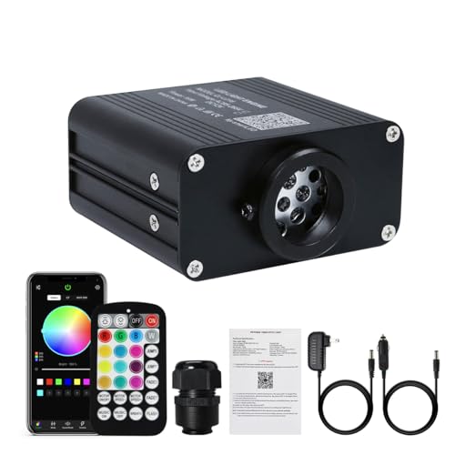 AKEPO Car/Home Small Size 16W Twinkle Fiber Optic Light Engine, RGBW Bluetooth APP Control + Music Activated + 28-Key Remote Control for Car Home Star Headliner