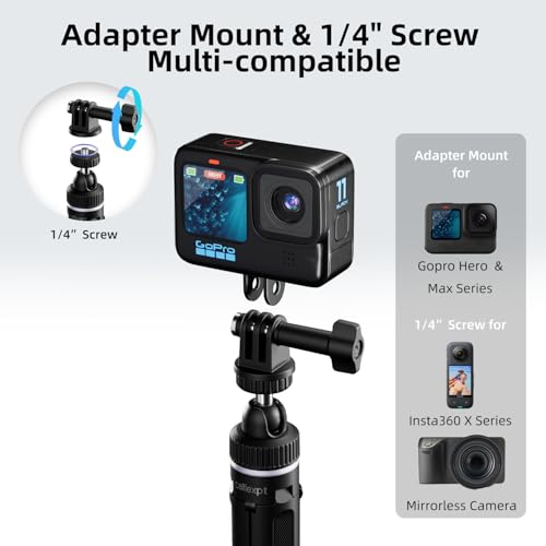 Image of Celfiexpt Portable Action Camera Tripod with 1 /4 inch Screw & Adapter Mount for GoPro Hero 13 /12 /11 /10 /MAX - 40cm Extendable Adjustable 360 Ball Head | Aluminum Stand for Insta360 X & Cameras