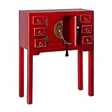 Finition: Rouge / doré Tousmesmeubles Console 2 Portes, 6 tiroirs Rouge Meuble Chinois - Pekin - L 63 x l 26 x H 80 - Neuf
