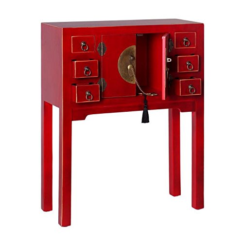 Tousmesmeubles Console 2 Portes, 6 tiroirs Rouge Meuble Chinois - Pekin - L 63 x l 26 x H 80 - Neuf Cover