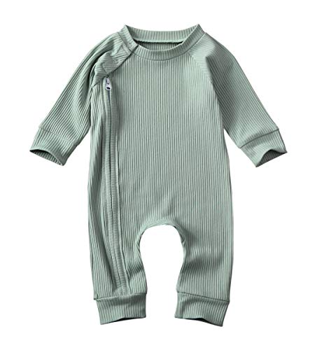 ITFABS Newborn Baby Boy Girl Long Sleeve Rompers Knit Solid Jumpsuits Pajamas Footless Sleeper Coveralls Toddler Clothes (Bean Green, 3-6 Months)
