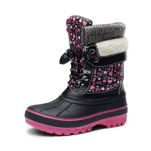 DREAM PAIRS Boys Girls Snow Boots Water-Resistant Outdoor Warm Cozy Anti-Slip Mid Calf Faux Fur Lining Insulated Winter Shoes for Little/Big Kids 10 Toddler Black/Fuxia