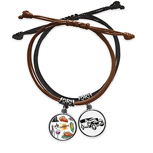 Bracelet Thanksgiving en cuir et aquarelle de minibus pour vos repas de famille