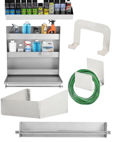 GarveeTech PP5052 Aluminium Garage Organizer Kit, Trailer Storage 6-Piece Tool Set, Ratchet Tie Rod Holder, Wire/Hose Hooks, Miscellaneous Water Bottle Holder, Aerosol Can Shelf, Wall Tool Hanger