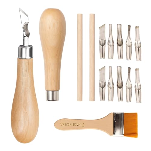 2 Set Lino Cutting Tools, Linoleum Cutter Tools for Printmaking, Sculpture, and Handicrafts, Lino Cutting Printing Tool Kit with 1 Cleaning Brush,for Lino Printing Linocut Printmaking and Stamp