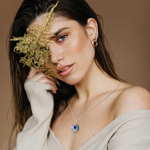 LIANYU Necklace for Womens Blue Sapphire Necklace Moon Pendant S925 Sterling Silver Crystal Jewelry for Women Pendant Birthday Gifts for Wife Gifts Valentine Anniversary2