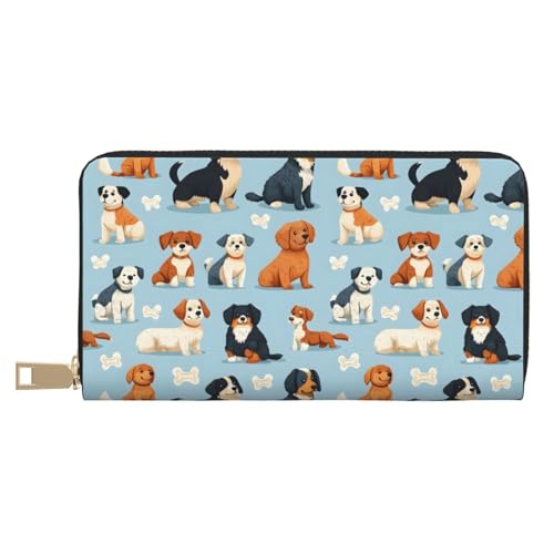 Cute Colorful Puppy Print Wallet Women, Leather Bifold Multi Card Wallet, Long Purse Women's Wallets