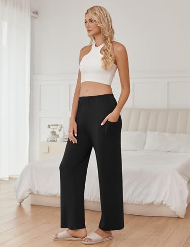 Ekouaer Pajama Pants for Women Soft Comfy Pajama Sleep Bottoms Casual Stretch Wide Leg Lounge Pants with Pockets3