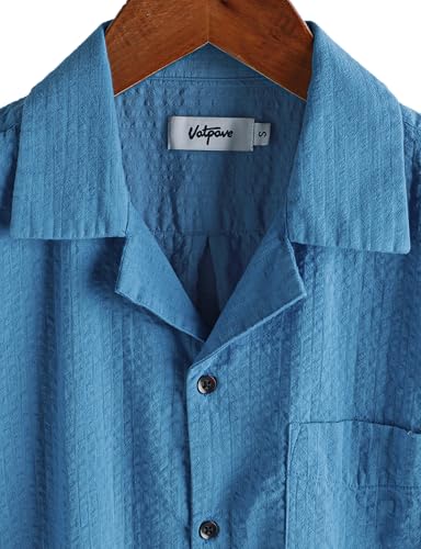 Image of VATPAVE Mens Striped Summer Shirt Casual Button Down Short Sleeve Beach Shirts Cotton Shirts for Men