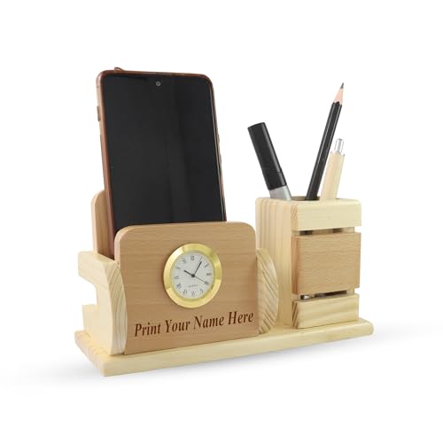 Personalized Wooden Desk Nameplate with Clock for Office Table St...