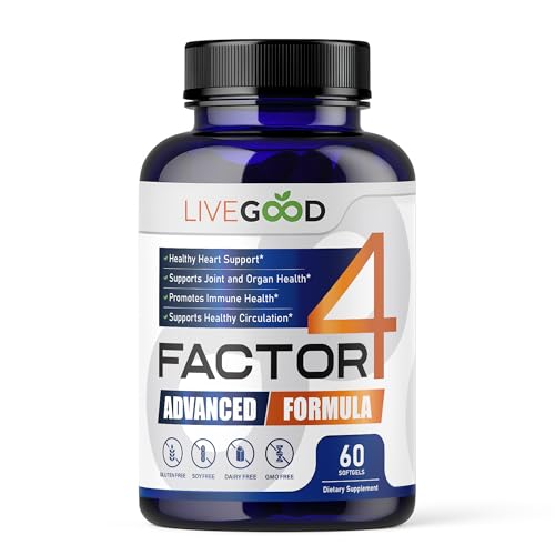LIVEGOOD Factor 4 Omega 3 Fish Oil with EPA & DHA CoQ10 and Turmeric Advanced Q10 Coenzyme & CoQ10 Supplements DHA Supplements for Heart Joint & Immune Support Made in USA 60 Count