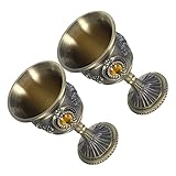 jojofuny Copas de Licor Europeas 2 Piezas Copa de Vino Multifunción de Aleación de Estaño y Acero Inoxidable Diseño Retro Patrón de Rosa para Cenas y Fiestas