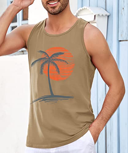 Image of Runcati Mens Workout Tank Tops Gym Sleeveless Shirts Palm Tree Vintage Style T-Shirt