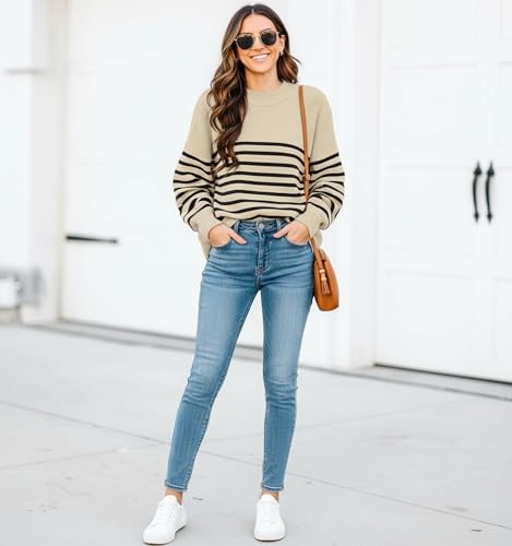 Image of Womens Oversized Sweaters Fall 2026 Fashion Clothes Colorblock Knit Tops | ETCYY Striped Sweaters For Women Trendy,Batwing Sleeve Oversized Sweater Pullover Tops,Cute,Spring Winter Fall Outfits