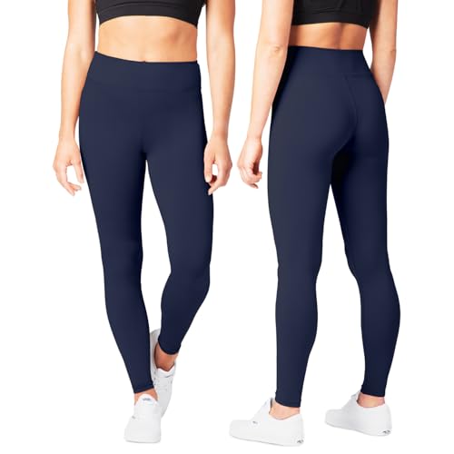 SATINA High Waisted Navy Blue Leggings for Women - Soft, Stretchy Leggings with Side Pockets - Full Length Yoga Pants for Women - Tummy Control and Buttery Soft Fabric for All-Day Comfort - One Size