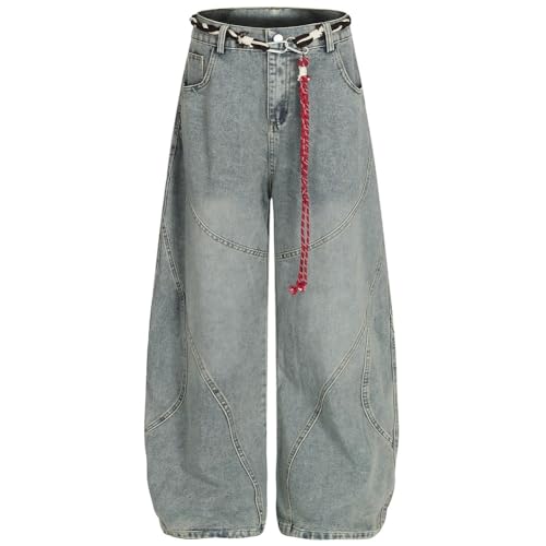 Vintage Curved Seam Baggy Jeans Men Oversized Wide Leg Acid