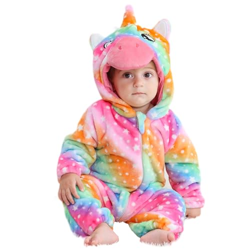 BETTERFUN Baby Animal Cosplay Costume Hooded Romper Soft Infant Toddlers Halloween Outfits Winter Autumn Jumpsuit, Colorful, 2-6 Months