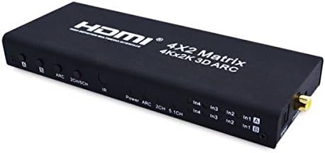 KSRplayerr HDMI Matrix Splitter/HDMI Switch | 4 in 2 out with SPDIF&3.5mm Audio Output | HDMI Selector/Converter Box with IR Remote and Power Adapter- Support Ultra HD 4K x 2K/MHL/3D/1080p/ARC