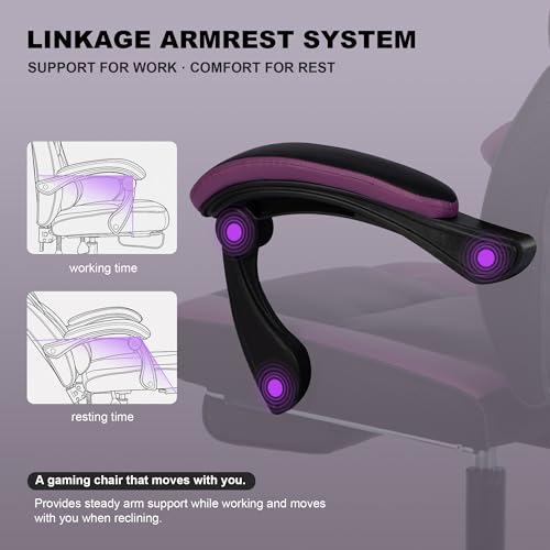 Image of Big and Tall Gaming Chair 400lbs with Footrest - Heavy Duty Ergonomic Computer Office Chair for Adults, Wide Desk Chair with Pocket Spring Cushion & Linkage Armrests Purple