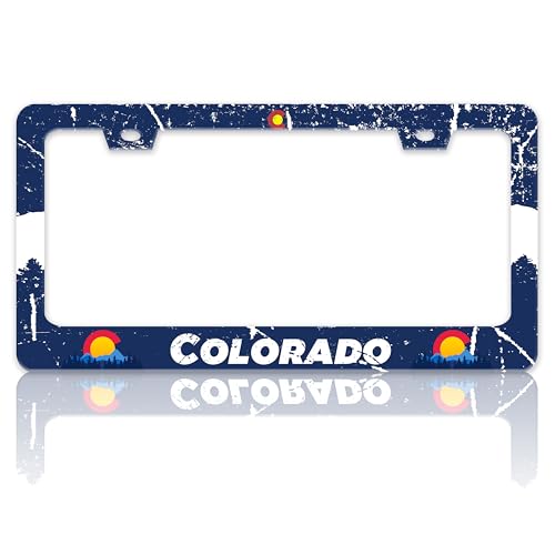 Colorado License Plate Frame Stainless Steel State Flag License Plate Holder for Front and Rear Car Tags Funny for Car Decoration Accessories with Screws 6.3 X 12.2 in for Women Men