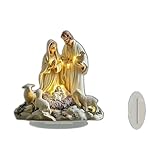 Neugeborene Flache Weihnachtsszene Desktop Dekoration, 2D Acryl Krippe LED Beleuchtete Weihnachtskrippe Set mit Heiligen Familie Figuren, Warm Glow Tree Design für Religiöse Feiertagsdekoration