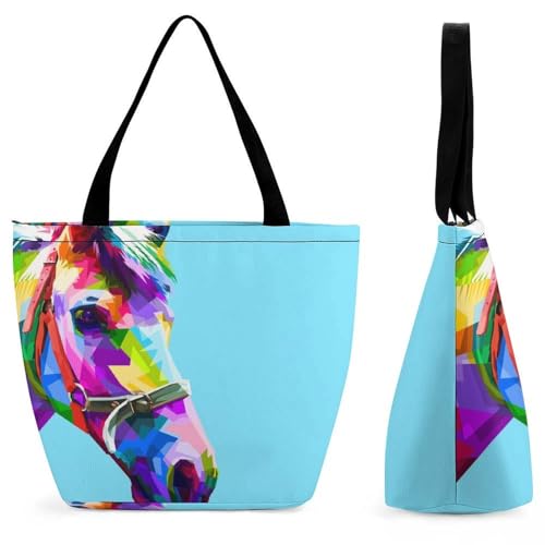 Sac de shopping pour voyage au design cheval coloré avec finitions soignées