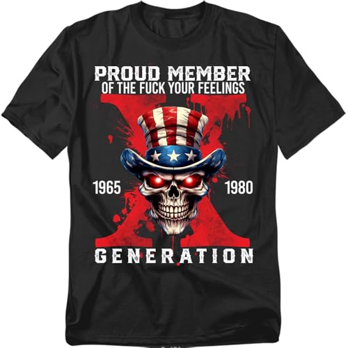 Popfunk Proud Member of Gen X T Shirt Funny Retro 80s 90s Nostalgia Tee for Men or Women Unisex Adult Black X-Large