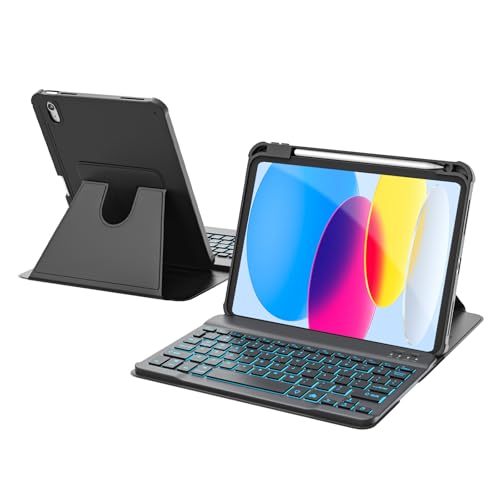 Image of RAYMCRAFT for iPad 11th(A16, 2025) /10th Generation Case with Keyboard, 360 Rotatable Case & Detachable Backlit Keyboard, Precision Cutouts and Pen Holder for iPad A16 11'' /10th 10.9'', Black
