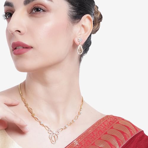 Image of Estele Elegant Gold Plated Necklace Set with CZ Detailing for Women|Occasional Wear for Women