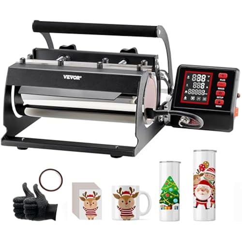 VEVOR Tumbler Heat Press Machine, 11-30oz Mug Press, Heat Up Fast and Even, Tumbler Press with Sublimation Paper, Tape and Gloves, Temp and Time Setting, for Sublimation Tumblers, Cups, Mugs, Black