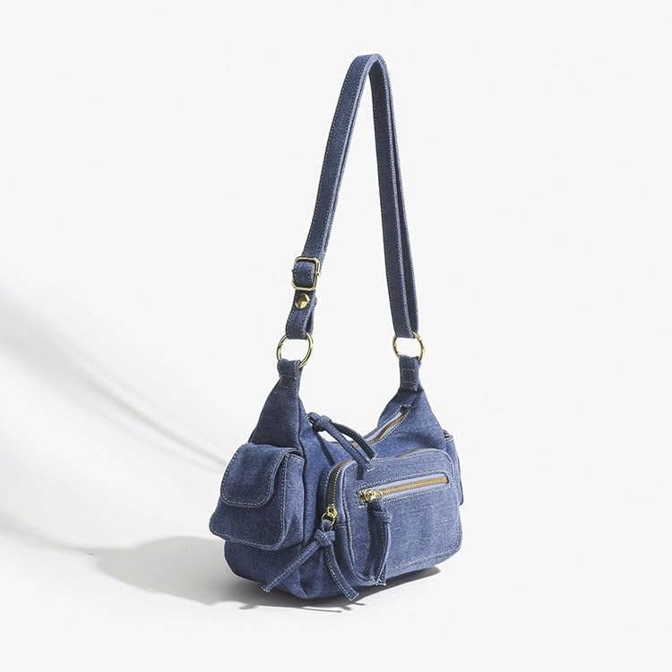 Denim Crossbody Bag Purse, Trendy Jean Purses for Women Denim Shoulder Bags Handbags Tote Bags Chic Street Satchel (Blue)3