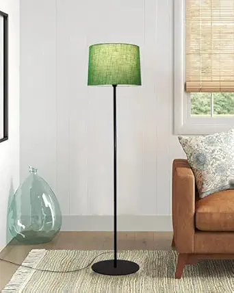 Homesake Modern Floor Lamp for Living Room Traditional Farmhouse Boho Floor Lamp Mid-Century Pole Lamp with Linen Lamp Shade Modern Bohemian Floor Lamps for Living Room Bedroom Office (Green)