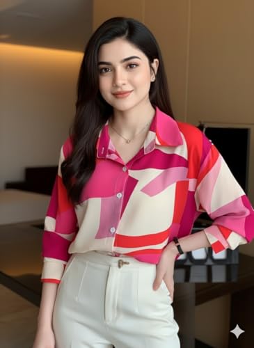 Image of Trendy Queen Women's Printed Straight Mandarin Neck Shirt for Women's | Tops for Woman Shirts | Shirt for Women Stylish Western (SD778 S)
